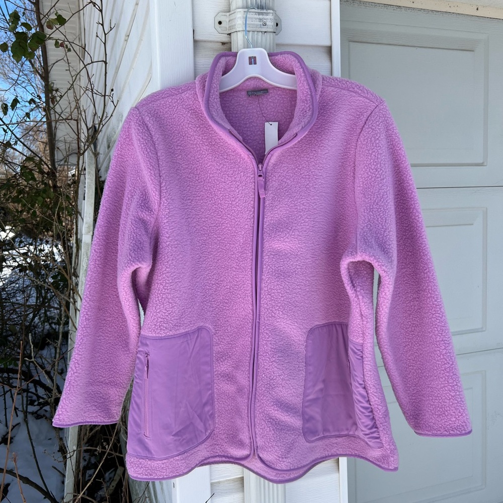 NWT Talbots Cozy Lavender Furry Fleece Jacket With Zip Pockets